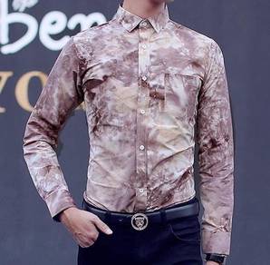 76504 Floral Coffee Men Formal Long Sleeved Shirt