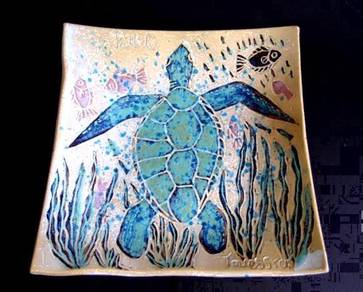 Hand-Painted Ceramic Leatherback Turtle Deco Plate