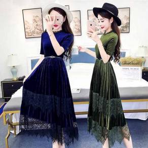 Green blue velvet bridesmaid prom maxi dress