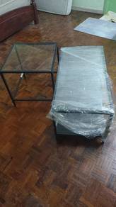 neverUsedSet2LowDetachableGlassTableMetallicFrame
