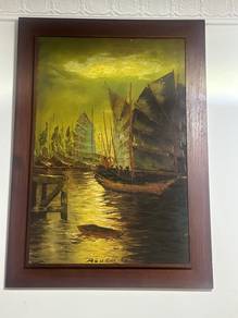 Original Vintage Oil Painting of Harbour