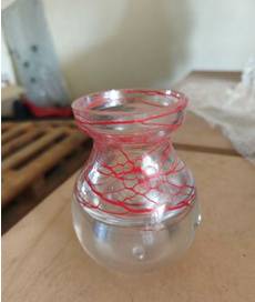 Small Clear Glass Vase with Red Vein Pattern