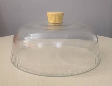 Vintage glass food cover plastic holder