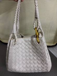 Brand New Cream Woven Lambskin Leather Bag
