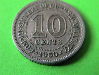 Commissioners of Currency Malaya 10 Cents 1950