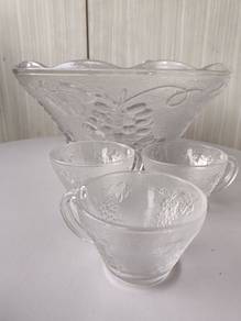 Vintage Embossed Glass Punch Bowl Set (10 Pieces)