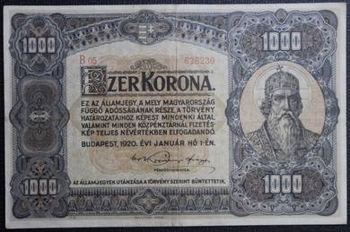 Hungary 1000 Banknote 1920 - Pick 66  vf