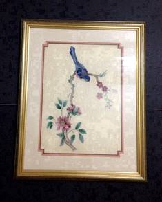Vintage Fine Hand-Made Cross-Stitch Frame - Bird