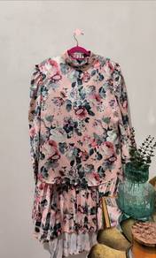 Floral Blouse and Pleated Skirt Set