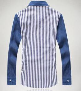 0524 Blue Grey Vertical Striped Long-Sleeved Shirt