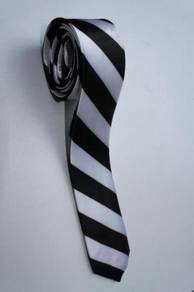 SLIM Black White #1 Top Quality Striped Neck Tie
