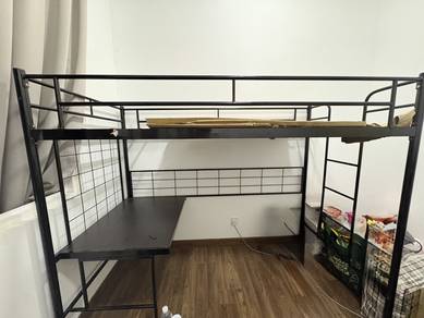 Loft Single Size Metal Bedframe with Study Table