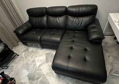 Classy black half leather L-sofa