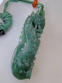 Icy Ice Bluish Green Jadeite Jade Dragon Pendant