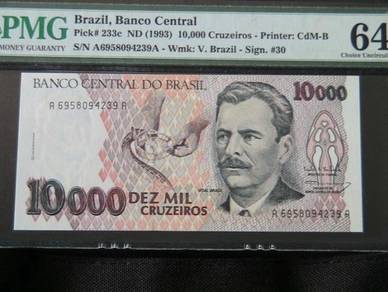 1993 Brazil Banco Central 10000 Cruzeiros PMG 64