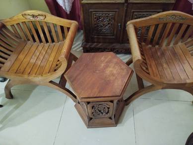 Set kerusi kayu jati 1+1+1