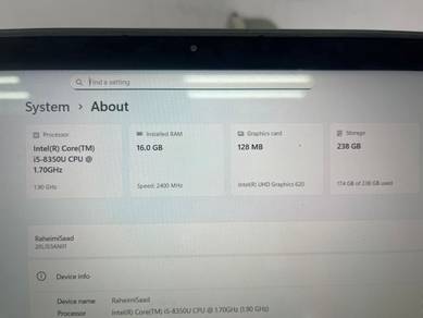 LENOVO i5 8th dengan  16gb RAM dan 238gb thinkpad