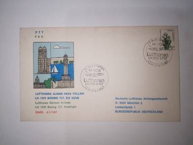 FDC Stamp Turkiye 1987 - Lufthansa First Flight