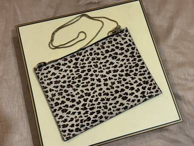 Leopard Print Learher Clutch Bag with Chain