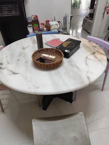 Marble Round Table  with Wooden Leg
