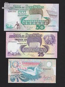 Seychelles all 3 pcs in one set : 10 25 50 rp unc
