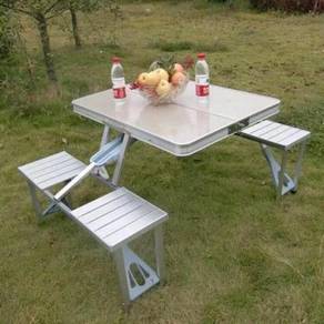 Aluminium Picnic meja lipat 4 kerusi lekat putih