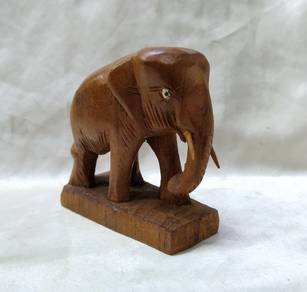 Vintage Hand Carved Wooden Elephant Statue Figurin