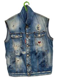 1.DSQUARED2 Distressed Denim Jean Vest Blue