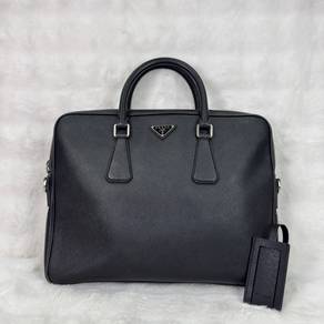 Prada Saffiano Black Leather Briefcase