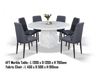 Marble Dining Set 4FT Round Marble Table + Farbic