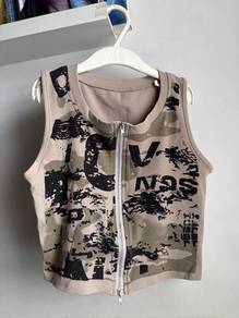 Y2K Grunge Camo Print Zip UpCrop TopTank