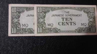 Malaya Japan JIM 10 cents MQ 1942   -  vf
