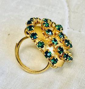 BIG Retro Metal Ring with Rhinestones (1970s)