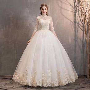 White cheongsam long sleeve wedding gown RB1239