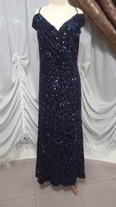 Dark Blue Sequined Evening Gown