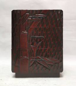 Japanese Lacquer Drawers Box Kamakura Carving Bamb