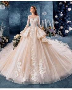 Cream long sleeve wedding bridal dress gown RB1743