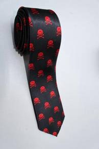 SLIM Skull Crossbones Smiley Happy Face R Neck Tie