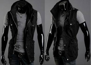 Black Military Army Multi-Pocket Vest Coat Jacket