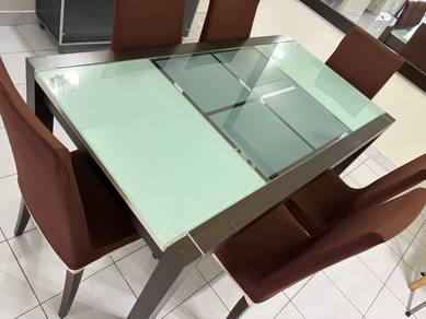 Glass Top Dining Table with 6 Chairs