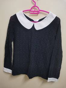 Black Lace Blouse with White Collar