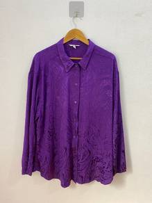 H&M Textured Purple Rayon Oversized Shirt
