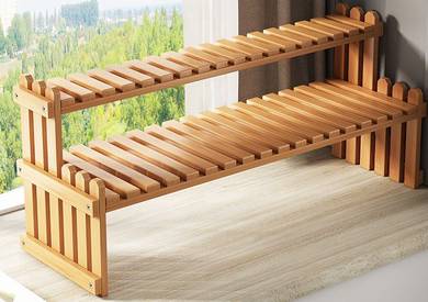 2 Tiers Bamboo Plant Flower Pot Holder Display Rak