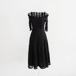 Off Shoulder Black Full Lace Evening Dress