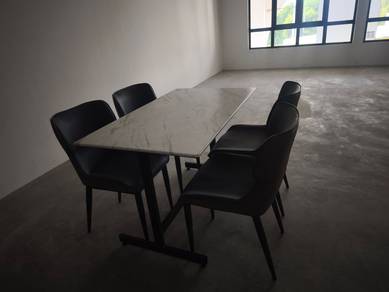 Marble Dining Set (White Table + Grey Chairs)
