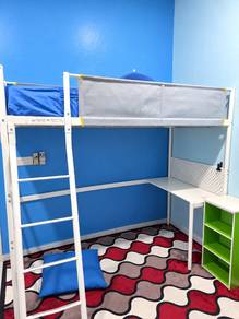 Loft bed frame with desk top