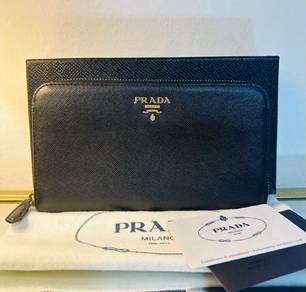 Authentic PRADA Black Saffiano Leather Long Wallet
