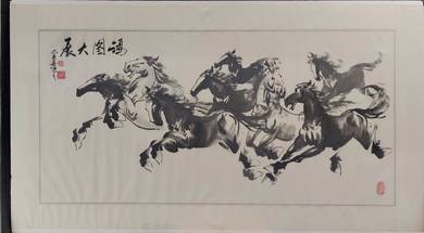 Chinese Ink Painting of Galloping Horses-展大图遇