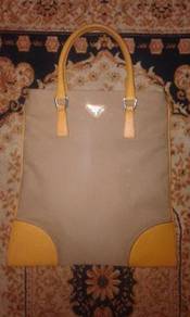 Vintage authentic prada mini leather/tweed tote