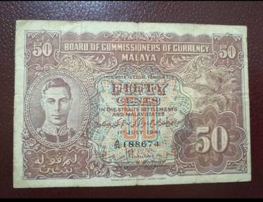 Malaya 1941 King George 50 Cents Old Banknote 
